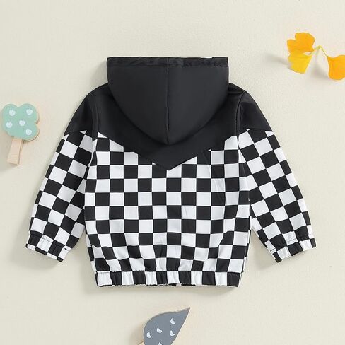 Lefyira Toddler Boys Zip Up Hoodie Plaid Jackets Kids Sweatshirt Unisex Long Sleeve Hooded Coats Baby Girl Fall Clothes in Kuwait