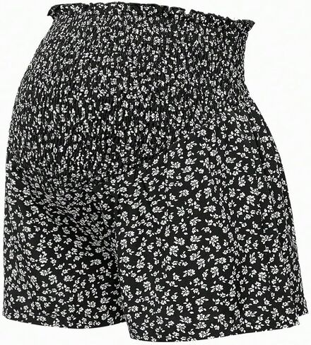 MakeMeChic Women's Maternity Shorts 2 Pack Elastic Waist Ditsy Floral Wide Leg Ruffled Shirred Pregnancy Shorts in Saudi Arabia