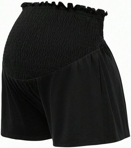 MakeMeChic Women's Maternity Shorts 2 Pack Elastic Waist Ditsy Floral Wide Leg Ruffled Shirred Pregnancy Shorts in Saudi Arabia