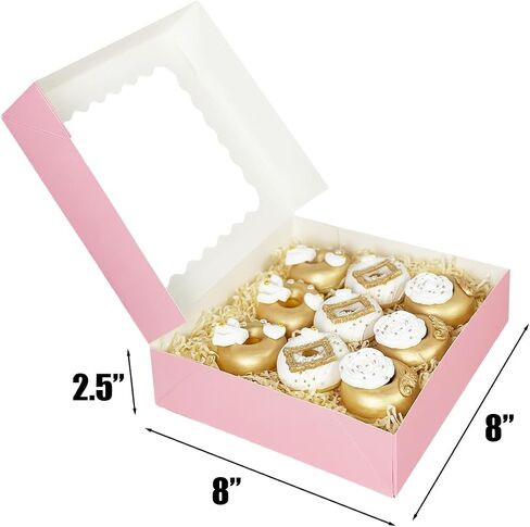 90 قطعة من علب الفطائر البيضاء من Bakepacker مقاس 8 × 8 × 2.5 بوصة، صناديق بسكويت المعكرون سهلة التجميع مع نافذة للمخبز (منبثقة تلقائيًا) in Kuwait
