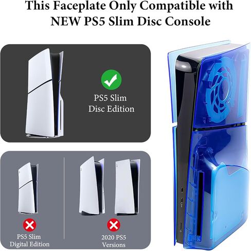 Geekria Transparent Cover Plates Compatible with PS5, PlayStation 5 Slim Disc Edition, Replacement Shell Gaming Accessories with Fan Vents, Hard Shockproof ABS Shell Side Panels (Transparent Blue) in Saudi Arabia