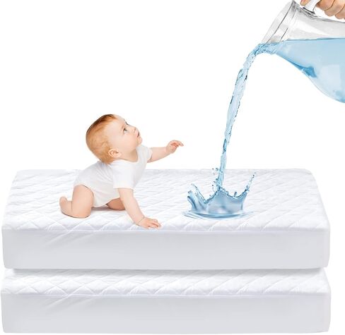 Mooreeke 2 Pack Crib Mattress Protector, Breathable Waterproof Quilted Fitted Mattress Cover, Ultra Soft Baby Mattress Pad 52" x 28" - Toddler Mattress Protector Fits Up to 9", White in Saudi Arabia
