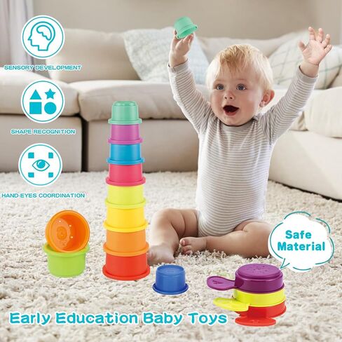 Baby Bath Toys for Kids Ages 1-3 14 PCS Mold Free Toddler Bath Toys for 2-4 Bathtub Water Toys Rainbow Stacking Cups for Babies 6-12 Months Early Learning Educational Gifts in Kuwait