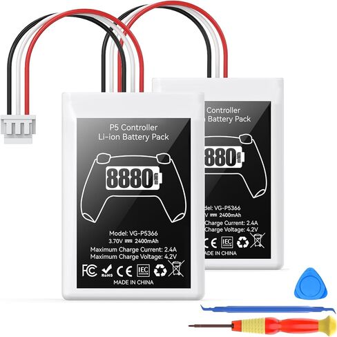 2 Packs PS5 Controller Battery, 8880mWh High Capacity PS5 Controller Battery Replacement, Reliable PS5 Battery, PS5 Battery Pack for Extended Gaming, PS5 Rechargeable Battery Pack in Kuwait