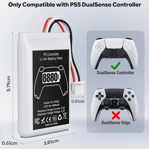 2 Packs PS5 Controller Battery, 8880mWh High Capacity PS5 Controller Battery Replacement, Reliable PS5 Battery, PS5 Battery Pack for Extended Gaming, PS5 Rechargeable Battery Pack in Kuwait
