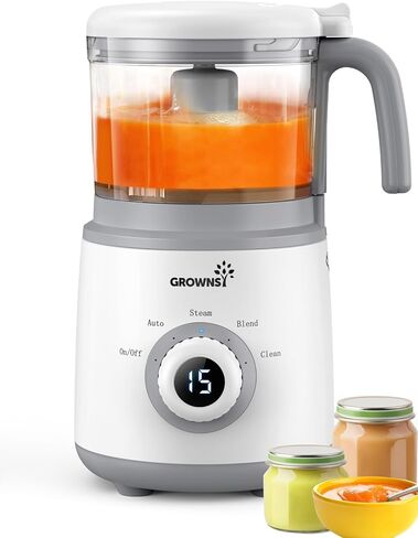 صانع طعام الأطفال من جرونسي بزر واحد، خلاط مطحنة طعام الأطفال بالبخار في جهاز واحد للطهي التلقائي والطحن، آلة خلاط صانع هريس الطفل مع تنظيف ذاتي، رمادي فاتح in Kuwait