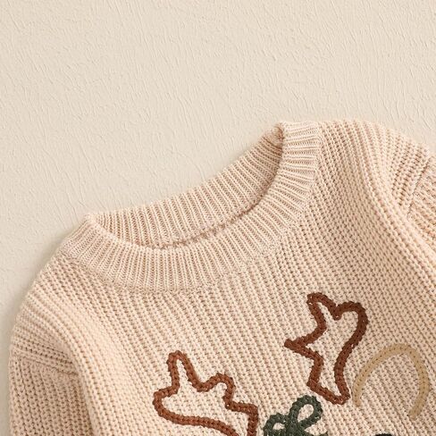 Toddler Boy Girl Christmas Sweater Reindeer Embroidery Long Sleeve Knit Sweater Pullover Tops Fall Winter Clothes in Kuwait