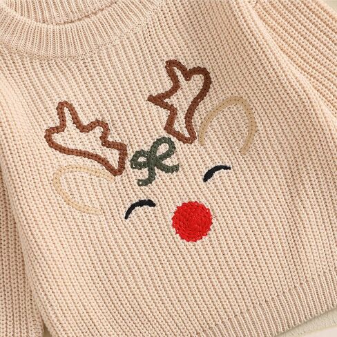 Toddler Boy Girl Christmas Sweater Reindeer Embroidery Long Sleeve Knit Sweater Pullover Tops Fall Winter Clothes in Kuwait