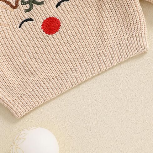 Toddler Boy Girl Christmas Sweater Reindeer Embroidery Long Sleeve Knit Sweater Pullover Tops Fall Winter Clothes in Kuwait