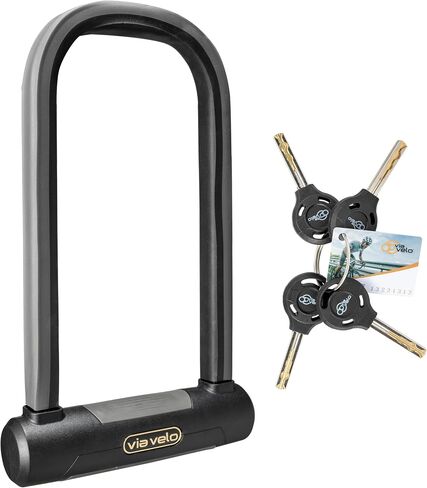 Via Velo Bike U Lock and Cable | Pro U Lock 20CrMnTi Steel Anti-Theft Lock with Bracket and 1.2m Cable and Sold Secure Gold Approval for Road, Mountain, Electric, Folding Bikes and Electric Scooters in Saudi Arabia