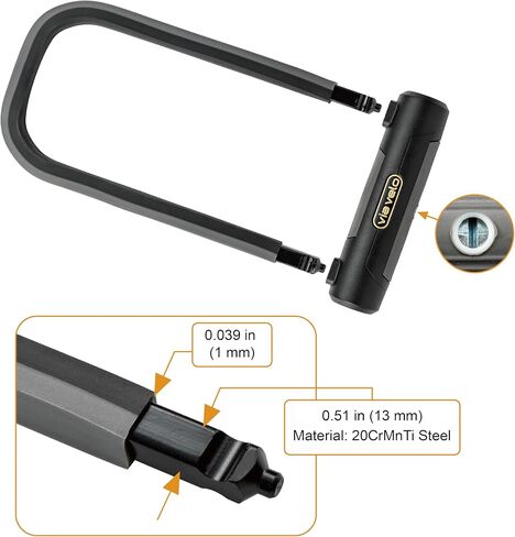 Via Velo Bike U Lock and Cable | Pro U Lock 20CrMnTi Steel Anti-Theft Lock with Bracket and 1.2m Cable and Sold Secure Gold Approval for Road, Mountain, Electric, Folding Bikes and Electric Scooters in Saudi Arabia