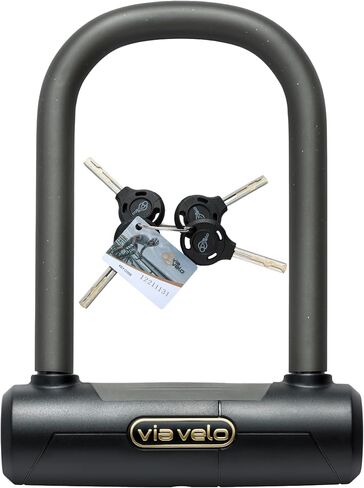 Via Velo Bike U Lock and Cable | Pro U Lock 20CrMnTi Steel Anti-Theft Lock with Bracket and 1.2m Cable and Sold Secure Gold Approval for Road, Mountain, Electric, Folding Bikes and Electric Scooters in Saudi Arabia