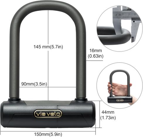 Via Velo Bike U Lock and Cable | Pro U Lock 20CrMnTi Steel Anti-Theft Lock with Bracket and 1.2m Cable and Sold Secure Gold Approval for Road, Mountain, Electric, Folding Bikes and Electric Scooters in Saudi Arabia