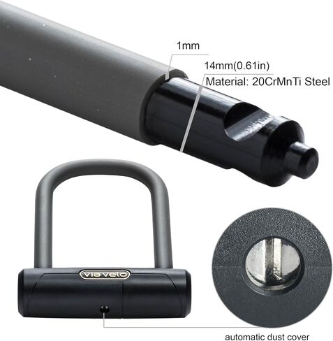 Via Velo Bike U Lock and Cable | Pro U Lock 20CrMnTi Steel Anti-Theft Lock with Bracket and 1.2m Cable and Sold Secure Gold Approval for Road, Mountain, Electric, Folding Bikes and Electric Scooters in Saudi Arabia