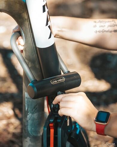 Via Velo Bike U Lock and Cable | Pro U Lock 20CrMnTi Steel Anti-Theft Lock with Bracket and 1.2m Cable and Sold Secure Gold Approval for Road, Mountain, Electric, Folding Bikes and Electric Scooters in Saudi Arabia