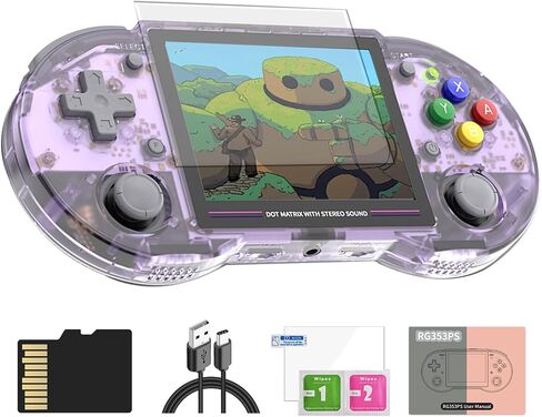 Dosnura RG353P Handheld Game Console Linux and Android Dual OS RK3566 64BIT 64G TF Card 4420+ Classic Games 3.5 Inch IPS Screen 3500mAh Battery Support 5G WiFi 4.2 Bluetooth(RG353P-Black) in Saudi Arabia