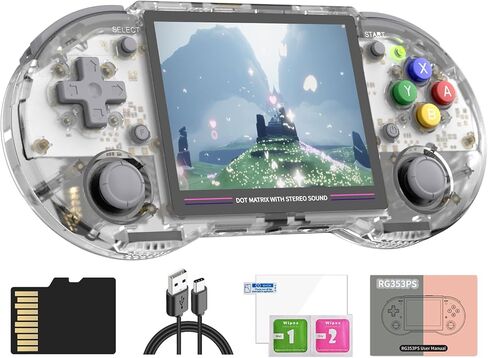 Dosnura RG353P Handheld Game Console Linux and Android Dual OS RK3566 64BIT 64G TF Card 4420+ Classic Games 3.5 Inch IPS Screen 3500mAh Battery Support 5G WiFi 4.2 Bluetooth(RG353P-Black) in Saudi Arabia