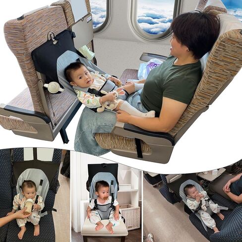Baby Airplane Bed, Baby Travel Essentials for Flying, Toddler Airplane Seat Extender Must Haves, Plane Portable High Chair Harness Seat for Infant (Gray) in Kuwait