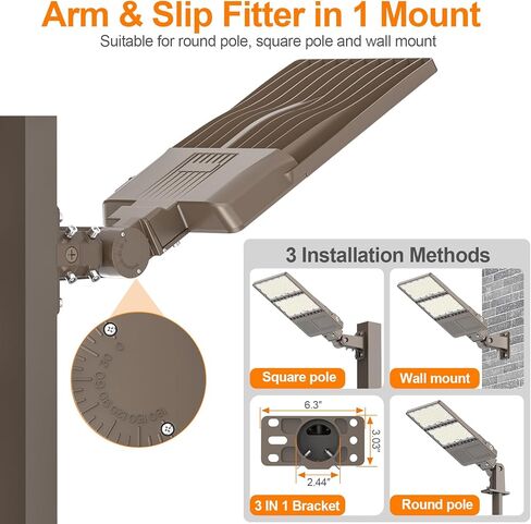 ADUB 320W LED مصباح موقف السيارات مع خلية ضوئية، 5000K LED Shoebox Light ذراع قابل للتعديل وتركيب سهل التركيب، 48000 LM عمود أضواء خارجي IP65 إضاءة أمان منطقة الشارع التجاري، مدرج في قائمة UL in Kuwait