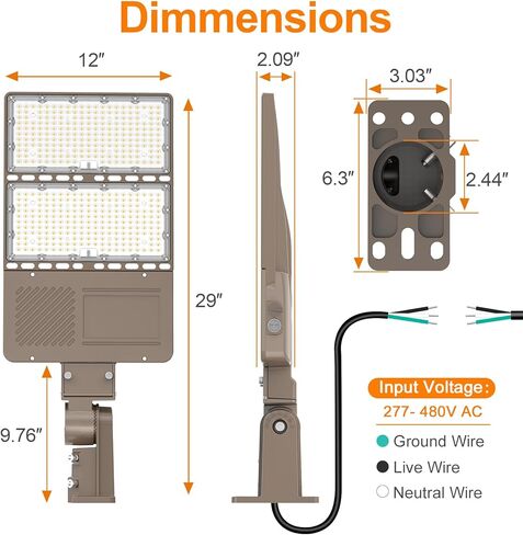ADUB 320W LED مصباح موقف السيارات مع خلية ضوئية، 5000K LED Shoebox Light ذراع قابل للتعديل وتركيب سهل التركيب، 48000 LM عمود أضواء خارجي IP65 إضاءة أمان منطقة الشارع التجاري، مدرج في قائمة UL in Kuwait