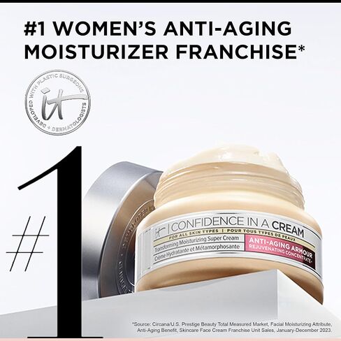 IT Cosmetics Confidence in a Cream Anti Aging Face Moisturizer – Visibly Reduces Fine Lines, Wrinkles & Signs of Aging Skin in 2 Weeks, 48HR Hydration with Hyaluronic Acid, Niacinamide in Kuwait