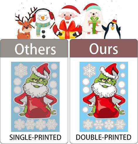 102Pcs Christmas Window Clings Stickers for Glass Winter Decorations for Indoor and Outdoor Christmas Window Decorations for Home Funny Green Monster Snowflake Xmas Window Decals in Saudi Arabia