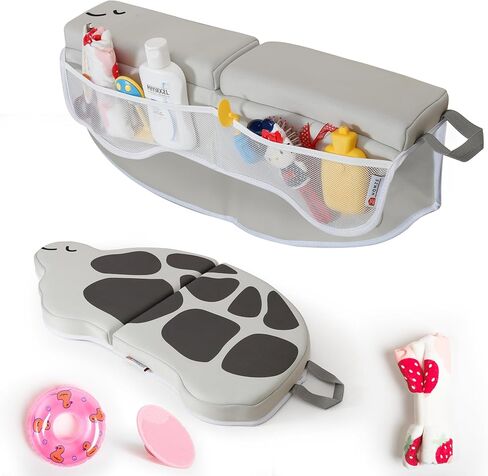 Comfortable Bath Kneeler and Elbow Rest Pad Set for Baby Bathing – 22'' Extra Long Non-Slip Kneeling Mat with 1.5'' Thick Memory Foam and Toy Organizer Pockets– Grey (Hippo Shape) in Kuwait