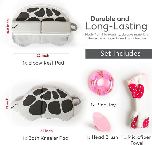 Comfortable Bath Kneeler and Elbow Rest Pad Set for Baby Bathing – 22'' Extra Long Non-Slip Kneeling Mat with 1.5'' Thick Memory Foam and Toy Organizer Pockets– Grey (Hippo Shape) in Kuwait