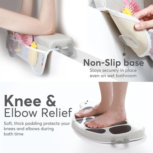 Comfortable Bath Kneeler and Elbow Rest Pad Set for Baby Bathing – 22'' Extra Long Non-Slip Kneeling Mat with 1.5'' Thick Memory Foam and Toy Organizer Pockets– Grey (Hippo Shape) in Kuwait