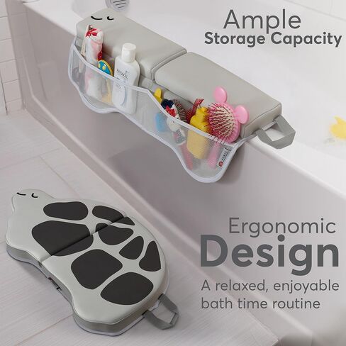 Comfortable Bath Kneeler and Elbow Rest Pad Set for Baby Bathing – 22'' Extra Long Non-Slip Kneeling Mat with 1.5'' Thick Memory Foam and Toy Organizer Pockets– Grey (Hippo Shape) in Kuwait