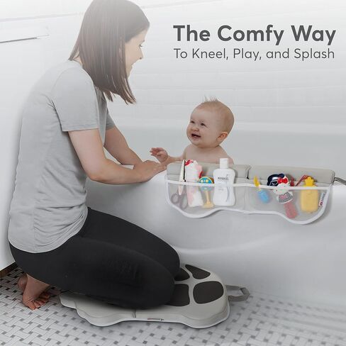 Comfortable Bath Kneeler and Elbow Rest Pad Set for Baby Bathing – 22'' Extra Long Non-Slip Kneeling Mat with 1.5'' Thick Memory Foam and Toy Organizer Pockets– Grey (Hippo Shape) in Kuwait