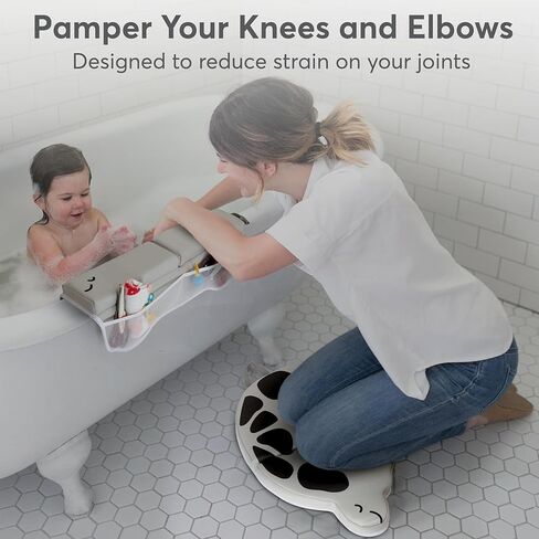 Comfortable Bath Kneeler and Elbow Rest Pad Set for Baby Bathing – 22'' Extra Long Non-Slip Kneeling Mat with 1.5'' Thick Memory Foam and Toy Organizer Pockets– Grey (Hippo Shape) in Kuwait