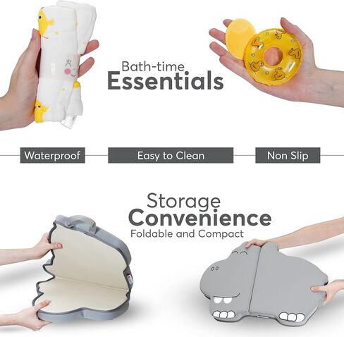 Comfortable Bath Kneeler and Elbow Rest Pad Set for Baby Bathing – 22'' Extra Long Non-Slip Kneeling Mat with 1.5'' Thick Memory Foam and Toy Organizer Pockets– Grey (Hippo Shape) in Saudi Arabia