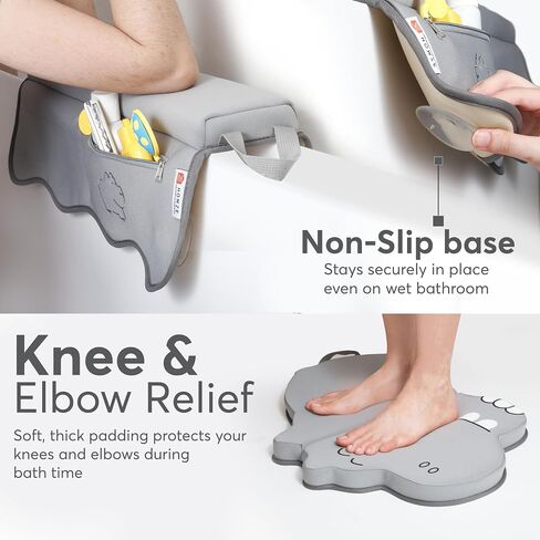 Comfortable Bath Kneeler and Elbow Rest Pad Set for Baby Bathing – 22'' Extra Long Non-Slip Kneeling Mat with 1.5'' Thick Memory Foam and Toy Organizer Pockets– Grey (Hippo Shape) in Saudi Arabia