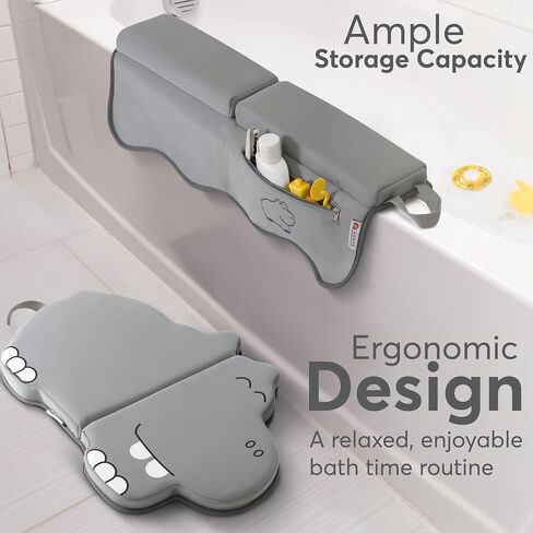 Comfortable Bath Kneeler and Elbow Rest Pad Set for Baby Bathing – 22'' Extra Long Non-Slip Kneeling Mat with 1.5'' Thick Memory Foam and Toy Organizer Pockets– Grey (Hippo Shape) in Saudi Arabia