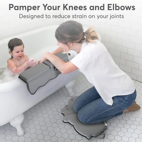 Comfortable Bath Kneeler and Elbow Rest Pad Set for Baby Bathing – 22'' Extra Long Non-Slip Kneeling Mat with 1.5'' Thick Memory Foam and Toy Organizer Pockets– Grey (Hippo Shape) in Saudi Arabia