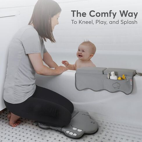 Comfortable Bath Kneeler and Elbow Rest Pad Set for Baby Bathing – 22'' Extra Long Non-Slip Kneeling Mat with 1.5'' Thick Memory Foam and Toy Organizer Pockets– Grey (Hippo Shape) in Saudi Arabia