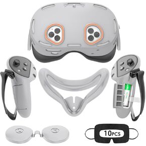 Silicone Cover Set Compatible with Oculus/Meta Quest 3S, VR Accessories for Meta Quest 3S, Protective Cover Set Includes Controller Grip Cover, Face Cover, VR Shell Cover (Black)