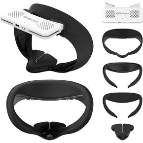 HiBloks Facial Interface with Cooling Fan for Meta Quest 3S Accessories, 2Pcs Face Cover Pad Compatible with Oculus Quest 3S Fan Cooler, Replacement Facial Interface Relieve Lens Fogging (2 Speeds)