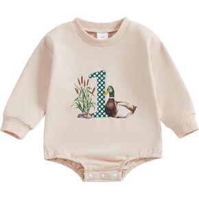 YOKJZJD Baby Boy 1st Birthday Outfit Mallard Duck Bubble Romper Sweatshirt Long Sleeve Bodysuit T-Shirt Fall Clothes