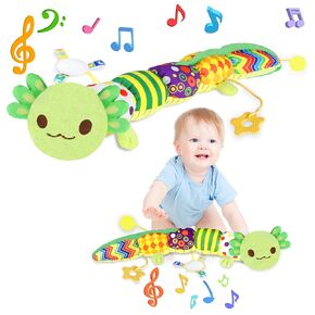 Baby Toys for 0-6 6-12 Months, Sensory Music Animal Stuffed Toy for 0 1 2 3 4 5 6+ Month, Plush Axolotl Toy with Crinkle and Rattles for Infant Newborn, Tummy Time Toys Gifts for 0-3-6-12 Month, Pink