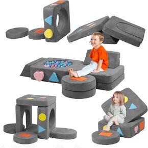 Modular Kids Play Couch，Combination of Toddler Foam Climbing Playset and Shape Color Sorting Toy，Enhances Cognitive and Sensory Experiences