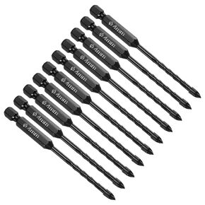 Masonry Drill Bit, 4mm Cutting Dia 90mm Length 1/4" Hex Shank Carbide Cross Tip Concrete Drill Bit Set Black - (Applications: for Wood Glass Brick Cement), 10-Pieces