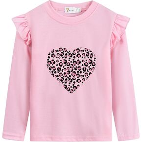 Girls Ruffle Long Sleeve Shirts Soft Crewneck Cute Butterfly Shirt Wild Like My Curls T-Shirts Pink Cotton Tee 2-7 Years