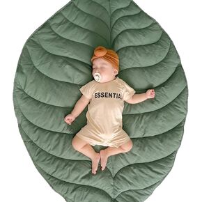 FAMKIT Baby Play Mat Cotton Leaf Nursery Rug,Plant Leaves Shaped Kids Pets Floor Mat Carpet for Bedroom,Living Room Green,56.3x42.1 inch Cotton Crawling Cushion, Multifunctional Rug