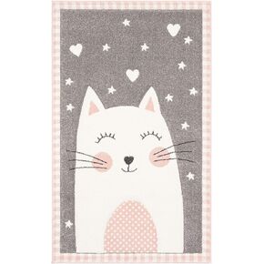 Safavieh Carousel Kids Collection Accent Rug - 2' x 3', Pink & Grey, Cat Design, Non-Shedding & Easy Care, Ideal for High Traffic Areas for Boys & Girls in Playroom, Nursery, Bedroom (CRK134P)