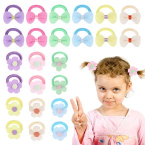 Molain 24 Pack Cute Hair Ties for Girls, Baby Hair Bows Flower Hair Ties Ponytail Holder Hair Accessories for Thick Hair