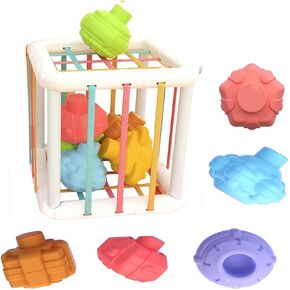 Montessori Toys,6 Pc Multi Sensory Shape Toys and Cube Bin Toys, Shape Sorter Baby Toys for Girls Boys Birthday Gift,Toddler Developmental Learning Toys,Learning & Fine Toys