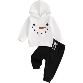 Muasaaluxi Toddler Baby Girl Boy Christmas Outfit Long Sleeve Snowman Hoodie Sweatshirt Jogger Pants Xmas Clothes Set