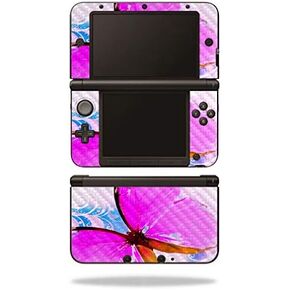 MightySkins Carbon Fiber Skin for Nintendo 3DS XL Original (2012-2014) - Pink Butterfly | Protective, Durable Textured Carbon Fiber Finish | Easy to Apply, Remove, and Change Styles | Made in The USA